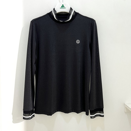 [행복한백화점][그린조이]메탈릭 시보리 반폴라 티셔츠 블랙 여성 GP24KL62W