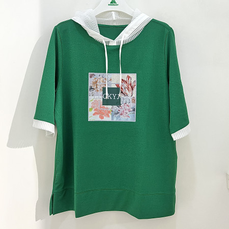 [행복한백화점][그린조이]프린트 포인트 후드 티셔츠 그린 여성 GP25KL31W