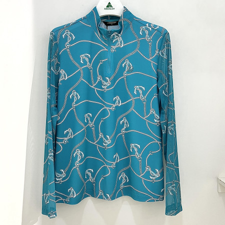 [행복한백화점][그린조이]체인프린트 소매메쉬 반지퍼 티셔츠 틸블루 여성 GP25KL56W