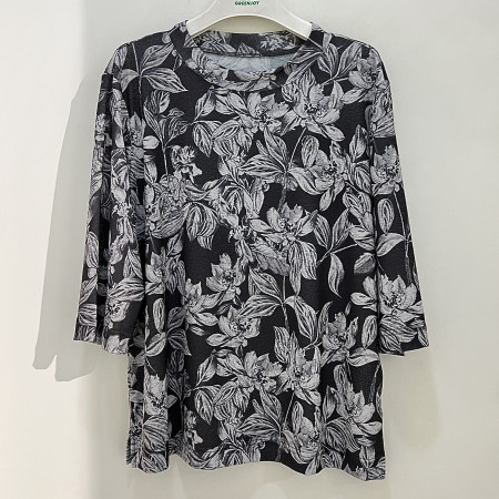 [행복한백화점][그린조이]플라워프린트 7부라운드 폴라 티셔츠 다크그레이 여성 GP25KR23W