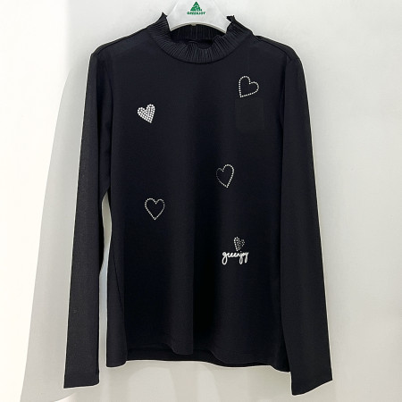 [행복한백화점][그린조이]핫픽스 프린트 반폴라 티셔츠 블랙 여성 GP25KL27W