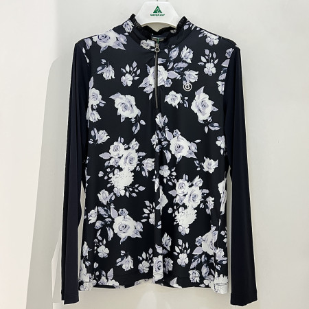 [행복한백화점][그린조이]플라워 프린트 냉감 소매 반지퍼 티셔츠 블랙 여성 GP25KL23W