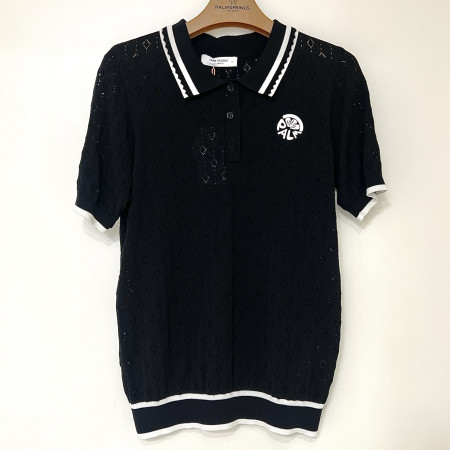 [행복한백화점][팜스프링스]패턴 디자인 반팔 니트 블랙 여성 SKTL252455