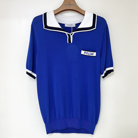 [행복한백화점][팜스프링스]카라 배색 반팔 니트 블루 여성 SKTL252453