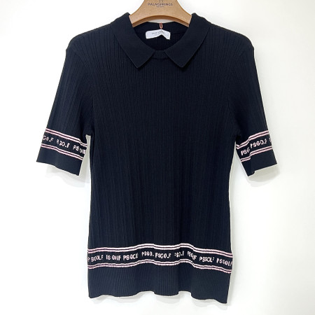 [행복한백화점][팜스프링스]로고 테잎 배색 반팔 카라 니트 블랙 여성 SKTL252454