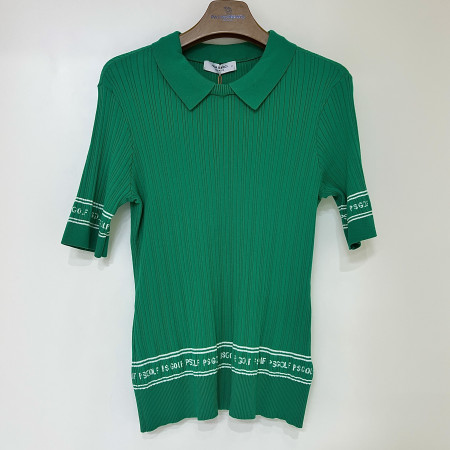 [행복한백화점][팜스프링스]로고 테잎 배색 반팔 카라 니트 그린 여성 SKTL252454