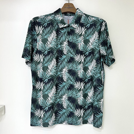 [행복한백화점][팜스프링스]트로피컬 프린트 반팔 카라 티셔츠 그린 남성 STSM252161