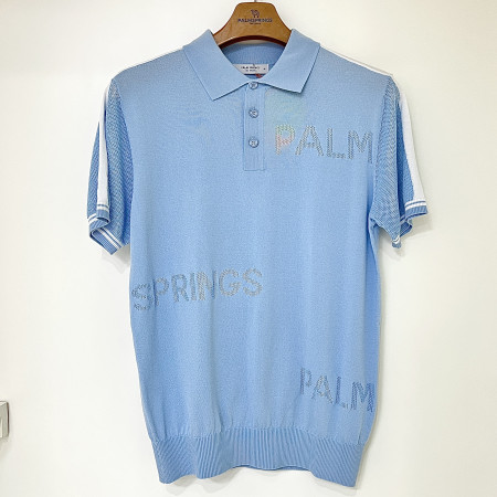 [행복한백화점][팜스프링스]시스루 라인 배색 반팔 카라 티셔츠 스카이블루 남성 SKTM252350