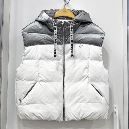 [행복한백화점][루이까스텔]오버핏 후드배색 덕다운 조끼 베스트 화이트 여성 7LEJP007
