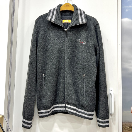 [행복한백화점][루이까스텔]배색 라인 방풍 집업 울 스웨터 다크그레이 여성 7LESW002