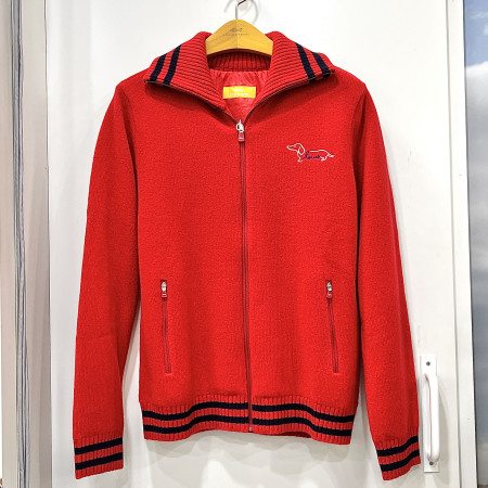 [행복한백화점][루이까스텔]배색 라인 방풍 집업 울 스웨터 레드 여성 7LESW002