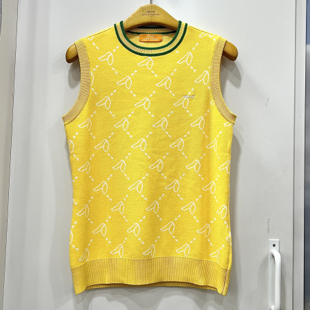 [행복한백화점][루이까스텔]체크패턴 라운드 니트 조끼 옐로우 여성 7LDVT934