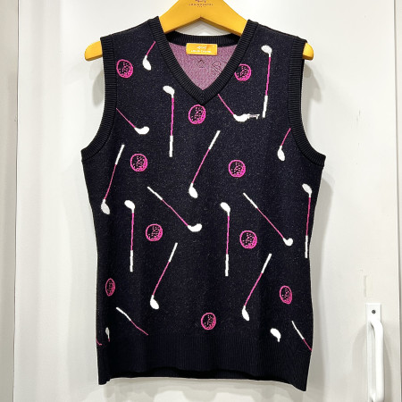 [행복한백화점][루이까스텔]전판 패턴 인타샤 브이넥 니트 조끼 블랙 여성 7LDVT935