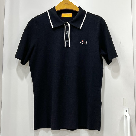 [행복한백화점][루이까스텔]배색 포인트 솔리드 반팔 카라 스웨터 블랙 여성 7LESW902