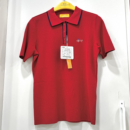 [행복한백화점][루이까스텔]배색 포인트 솔리드 반팔 카라 스웨터 레드 여성 7LESW902