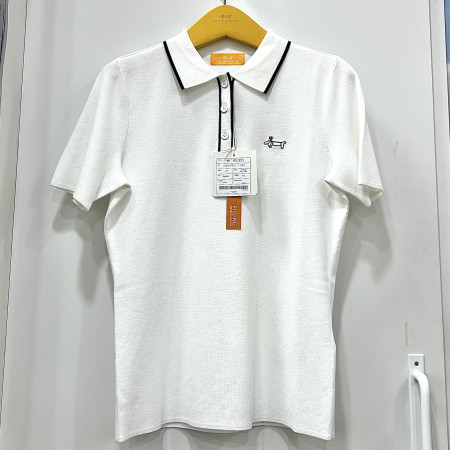 [행복한백화점][루이까스텔]배색 포인트 솔리드 반팔 카라 스웨터 아이보리 여성 7LESW902