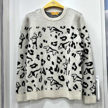 [행복한백화점][루이까스텔]루카 그런지 레오파드 패턴 라운드 스웨터 아이보리 여성 니트 7LDSW041