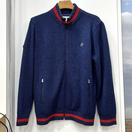 [행복한백화점][루이까스텔]배색 라인 방풍 풀 집업 울 스웨터 네이비 남성 7MESW001