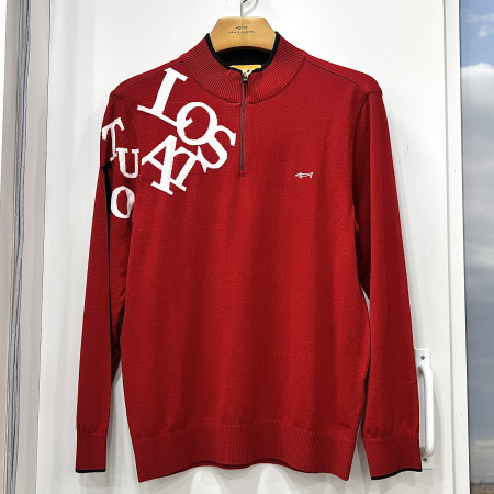 [행복한백화점][루이까스텔]시그니처 원 포인트 하프 집업 스웨터 레드 남성 7MESW903