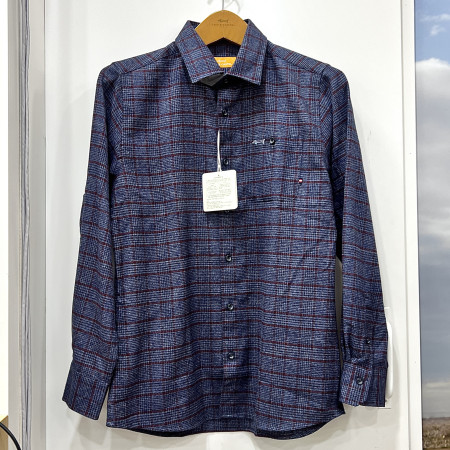 [행복한백화점][루이까스텔]체크 라운드 가슴포켓 셔츠 레드 남성 7MESH001