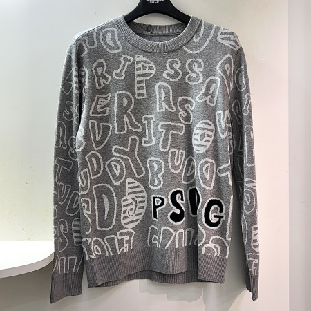 [행복한백화점][파사디]영문 패턴 로고 라운드 니트 멜란지그레이 남성 Q24FKP215M