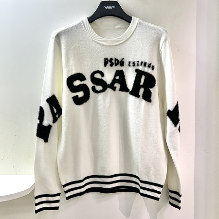 [행복한백화점][파사디]로고 날개사 배색 라운드 니트 오프화이트 남성 Q24FKP216M