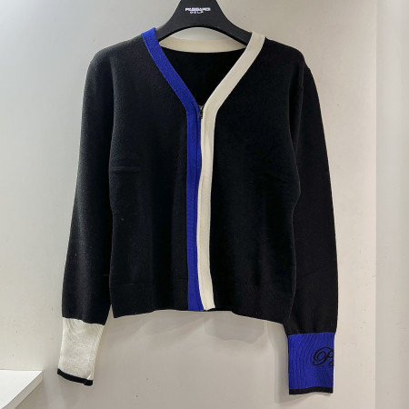 [행복한백화점][파사디]배색라인 V넥 니트 집업 가디건 블랙 여성 P25SKC301S