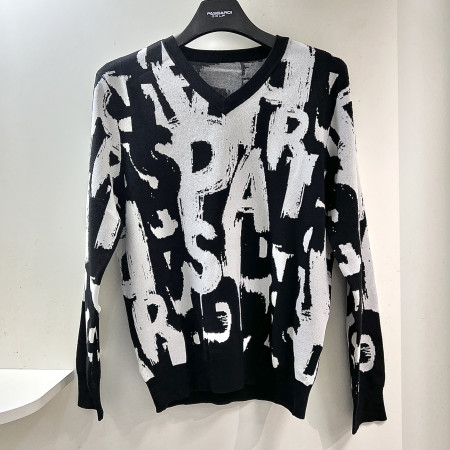 [행복한백화점][파사디]시즌패턴 전판 자가드 V넥 니트 블랙 남성 Q25SKP211M