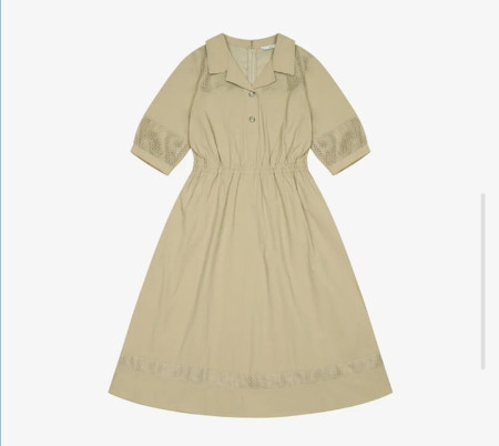 [행복한백화점][SI]매쉬 디테일 밴딩 카라 원피스 BE  SKOAD2539