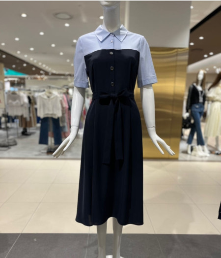 [행복한백화점][SI]배색 반팔 플리츠 원피스   BE SKOAD2534