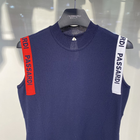 여성 골프 로고 배색 띠 포인트 민소매 니트 P20MKS392M