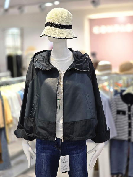 [행복한백화점][꼼빠니아] 가을 여성 가죽 배색 점퍼(카키,블랙) CZFW0-WLJ510