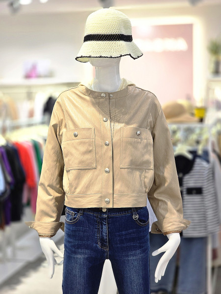 [행복한백화점][꼼빠니아] 여성 가을 인조가죽 크롭 점퍼   (베이지,블랙) CZFW0-WLJ310